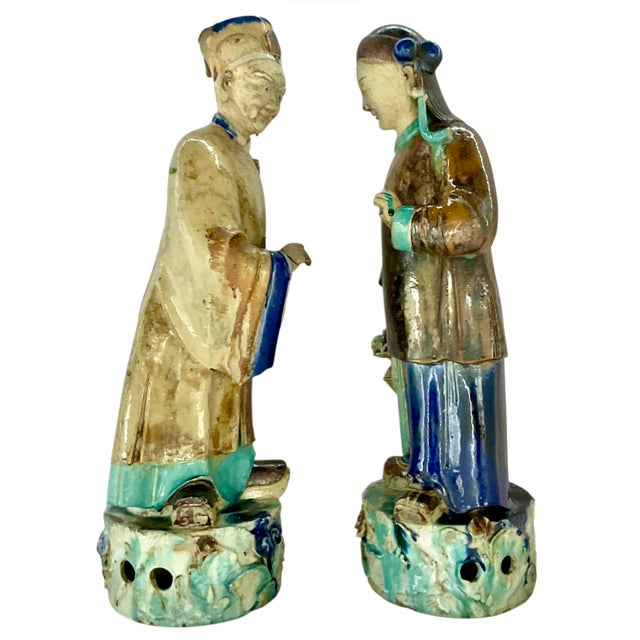 Very Large Fine Pair of Chinese Shiwan Figures of Immortals Qing Dynasty For Sale - Image 9 of 17