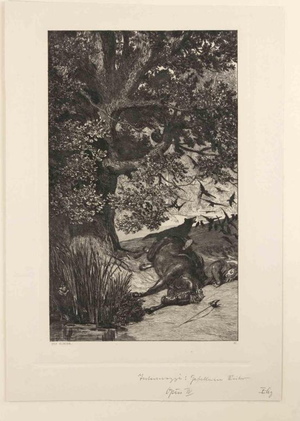 Max Klinger, Fallen Rider, 1881, Etching