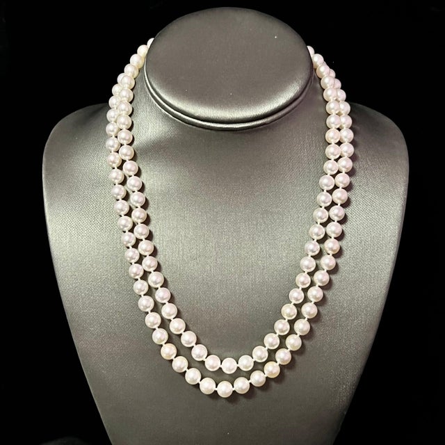 White Akoya Pearl Diamond 2-Strand Gold Necklace 7.5 mm 19.25" Certified For Sale - Image 8 of 9