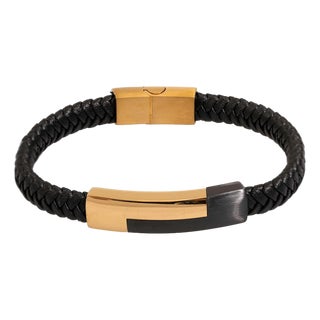 Men's Style Black Leather Gold Design Bracelet For Sale