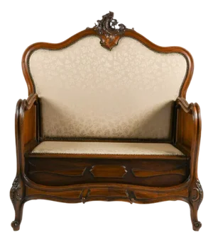 Antique Rococo Carved Wood Hall Bench With Upholstered Back and Seat