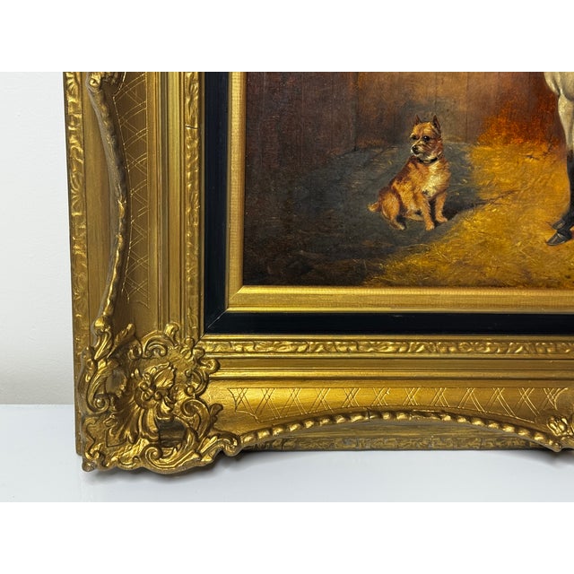 Victorian Victorian Horse Painting British Sporting Oil on Canvas With Roan Horse With Terrier in Stable Circle of Edwin Frederick Holt, English Equestrian Art For Sale - Image 3 of 7