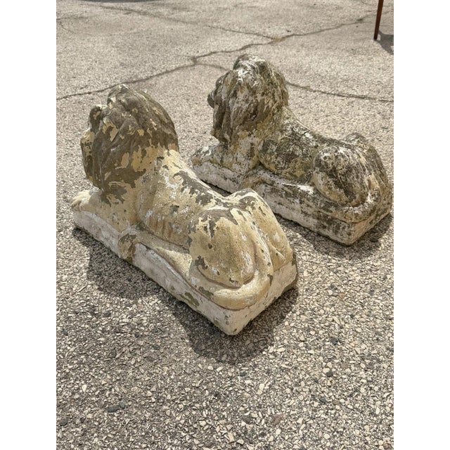 Vintage Classical Style Cast Cement Concrete Guardian Entry Lions - Pair For Sale - Image 10 of 16
