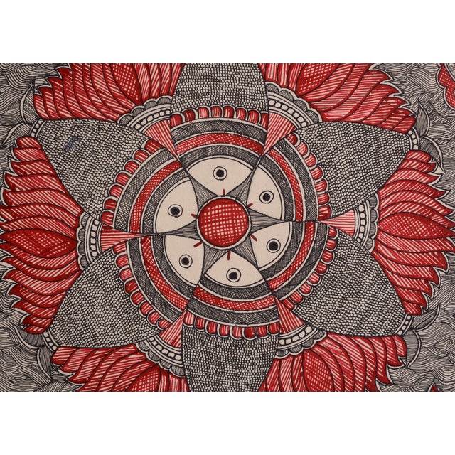 A captivating hand-painted Madhubani artwork by Mamta Devi, National Award winner in 2016, showcasing the intricate beauty...