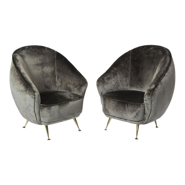 Pair of 1937 Italian Armchairs Attributed to Gio Ponti and Newly Upholstered in Grey Velvet For Sale