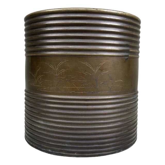 Taishō Copper Hibachi with Palm/Bird Decoratiom, 1920s For Sale