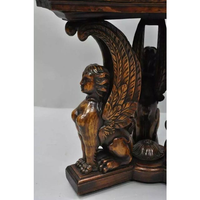 Wood Antique French Renaissance Figural Walnut Winged Sphinx Resin Top Side Table For Sale - Image 7 of 12