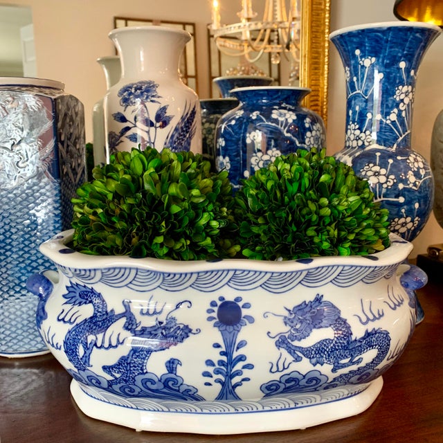 Chinese Blue & White Porcelain Oval Foot Bath Planter Chairish