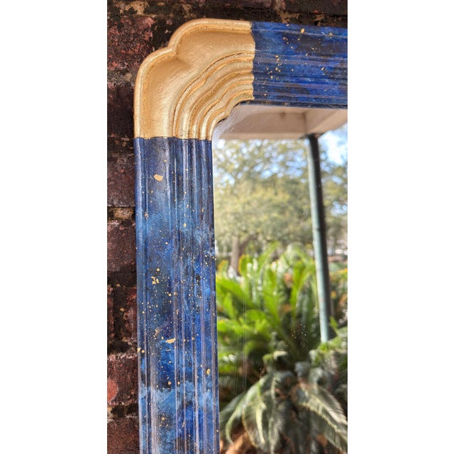 Vintage Faux Lapis Lazuli and Parcel Hand Gilt Newly Painted Mirror by Turtle and Crane - Tony Duquette Style Palm Beach Regency For Sale - Image 10 of 11