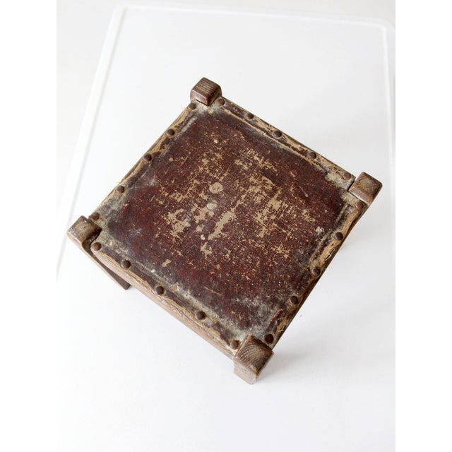Antique Early American Upholstered Wood Footstool For Sale - Image 4 of 11