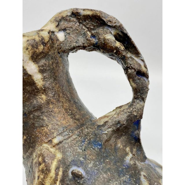 Mid-Century Modern Vintage Brutalist Studio Art Pottery Pitcher Vase, Signed MCM Handmade Ceramic Vessel For Sale - Image 3 of 9