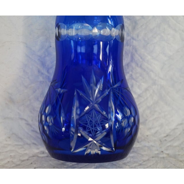 Traditional Vintage Cobalt Blue Lead Cut Crystal Decanter For Sale - Image 3 of 4