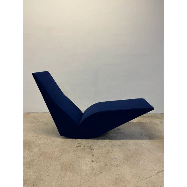 Sculptural Bird rocking chaise lounge rendered in blue Hallinglal wool by Tom Dixon for Cappellini. The very rare and...