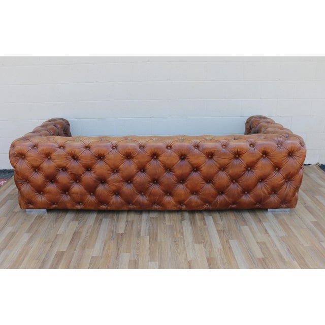 Vintage Tufted Brown Distressed Leather For Sale - Image 14 of 18