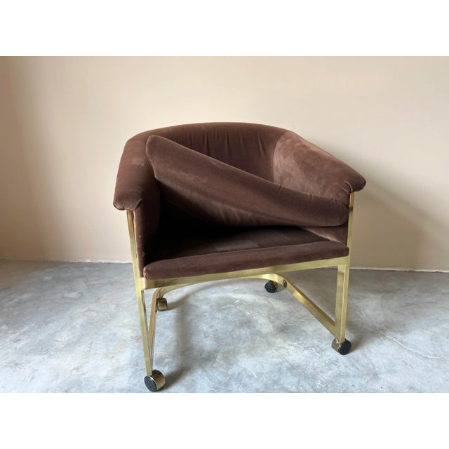 Milo Baughman for Design Institute of America Brass Desk / Club Chair With Casters For Sale - Image 10 of 12