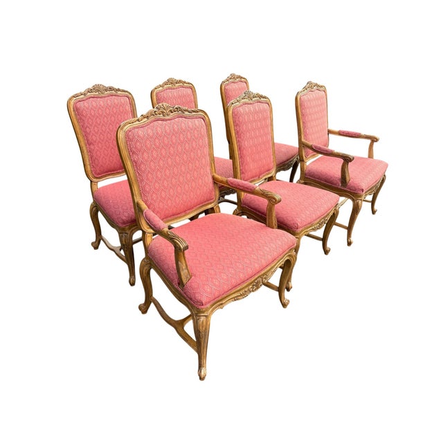 Vintage Drexel Heritage French Style Wood and Upholstered Dining Chairs- A Set of 6 For Sale In New York - Image 6 of 12
