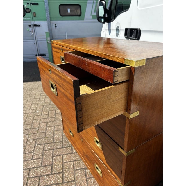 Antique Brass-Bound Mahogany Campaign Chest from Ross & Co, Dublin For Sale - Image 6 of 18