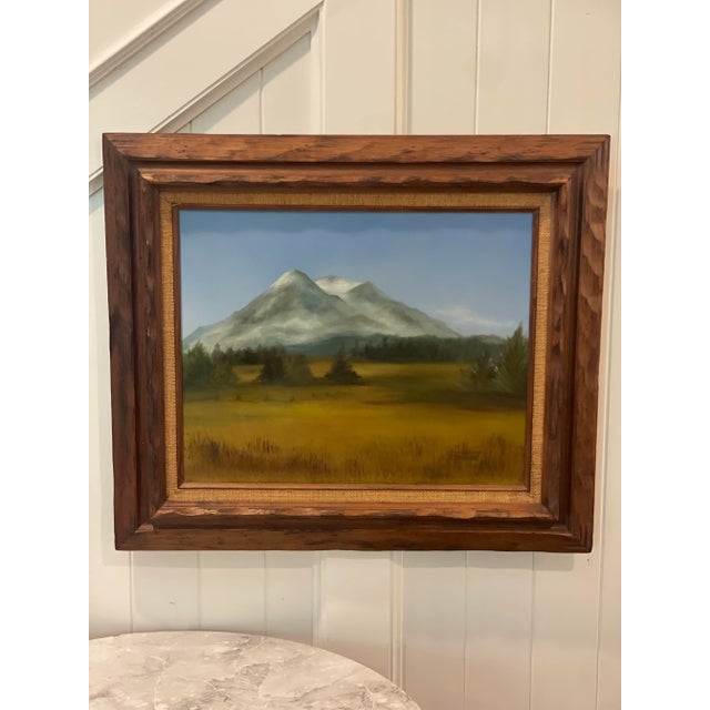 Mid 20th Century Original Signed Painting of a Mountain Range and Field For Sale - Image 12 of 13