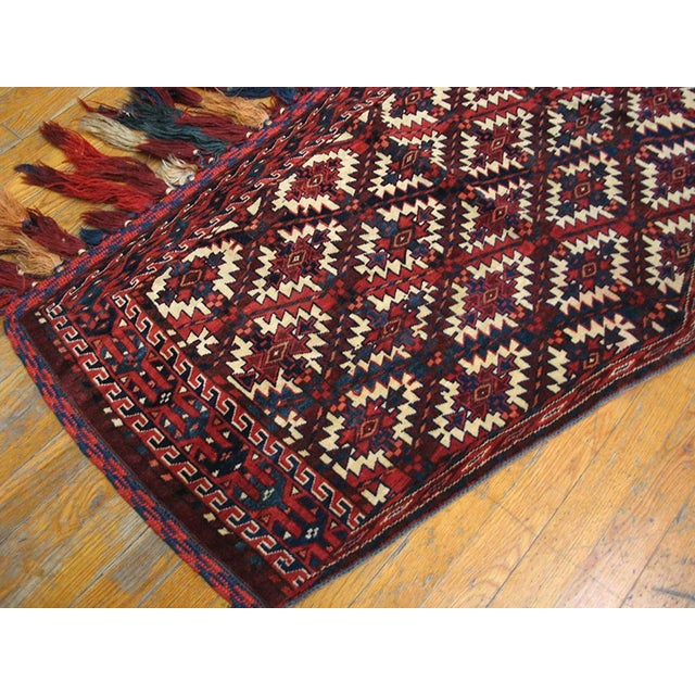 Tribal 1870s Ivory Red Geometric Tribal Antique Russia Turkmen Yamoud Asmalyk Rug ( 2'4" X 4'2" Handknotted Wool Carpet For Sale - Image 3 of 4