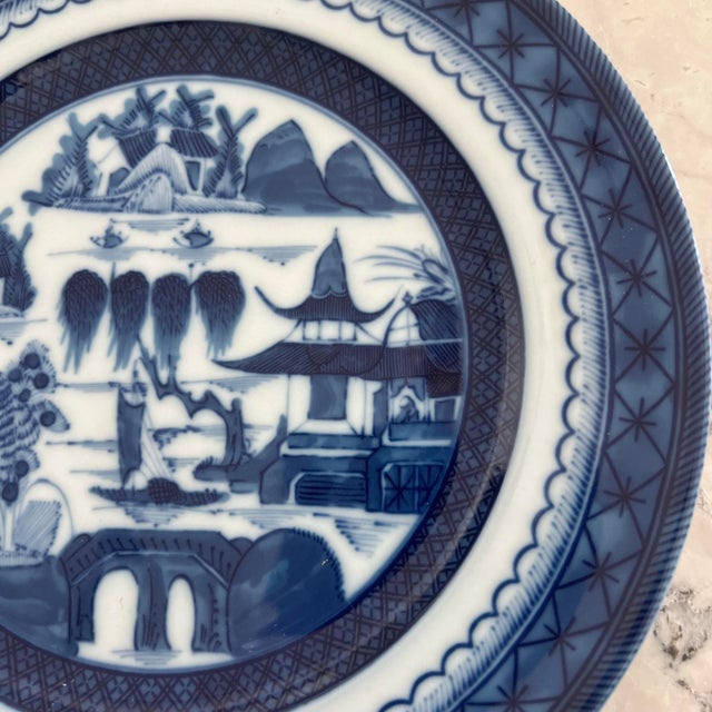 Rare Mottahedeh Blue Canton luncheon plate featuring a stunning blue pattern with an Asian-inspired design. Made of high-...
