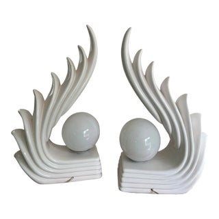 1980 White Cascade Wing Lamps - a Pair For Sale