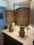 Metal Vintage Brass Urn Table Lamps With Elaborate Asian-Inspired Relief - Pair For Sale - Image 7 of 11