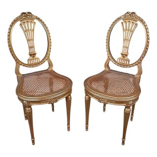 Early 20th Century Louis XVI Style Gilded Wood Chairs, Set of 2 For Sale