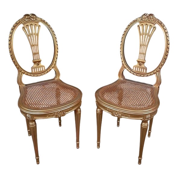 Early 20th Century Louis XVI Style Gilded Wood Chairs, Set of 2 For Sale