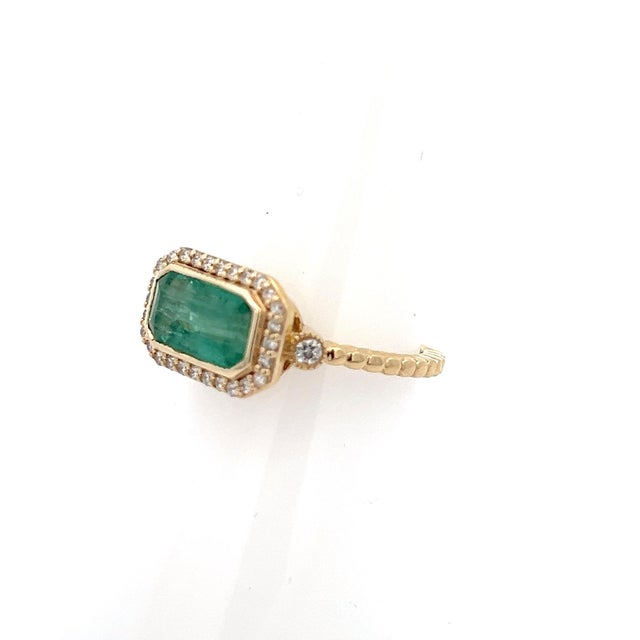 Metal Natural Emerald and Diamond Ring 6.5 14k Y Gold 2.32 TCW Certified For Sale - Image 7 of 13