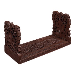 Vintage Carved Book Slide, Anglo Indian, Teak, Library Stand, Colonial, Art Deco For Sale