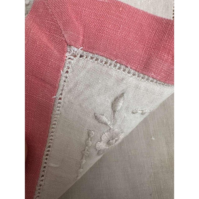 Textile Antique French Linen Pouch with Pink Embroidery & Drawnwork Trim, Hand-Embroidered Flax Linen Bag Keepsake, c. 1900 For Sale - Image 7 of 9