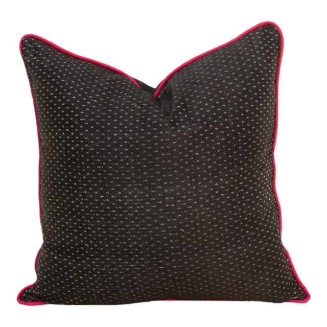 Tamas Black Dotted Ahir Handloom Pillow For Sale
