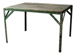 Vintage Green Industrial Wood and Metal Table