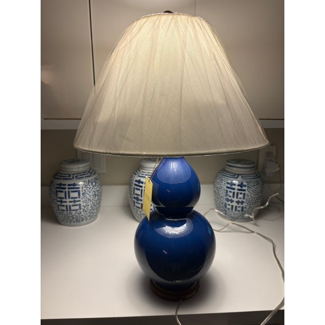 Late 20th Century Ralph Lauren Cobalt Blue Porcelain Double Gourd Table Lamp For Sale - Image 9 of 9
