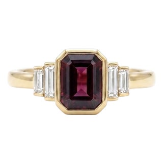 Garnet Emerald Cut Statement Ring, Art Deco Garnet Ring, January Birthstone Ring Us 7 For Sale