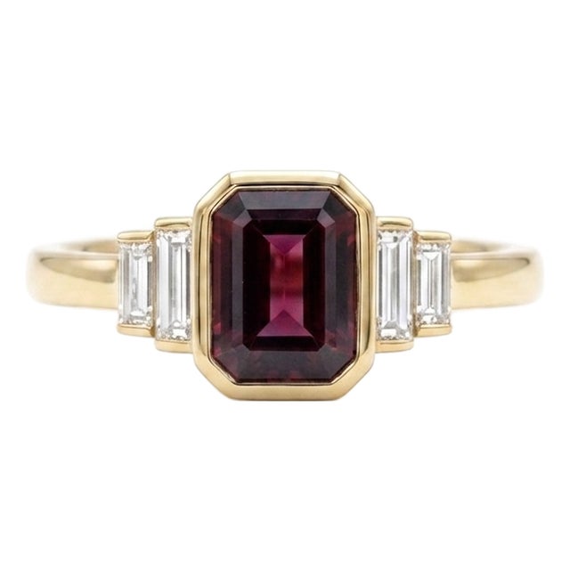 Garnet Emerald Cut Statement Ring, Art Deco Garnet Ring, January Birthstone Ring Us 7 For Sale