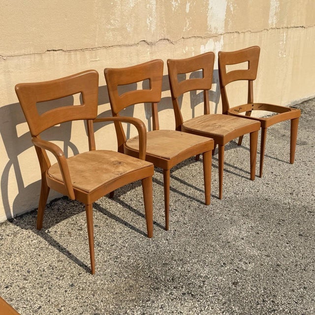 Vintage Heywood Wakefield Mid Century Modern Champagne Finish "Dog Bone" Maple Wood Dining Room Chairs - Set of 4. Set...