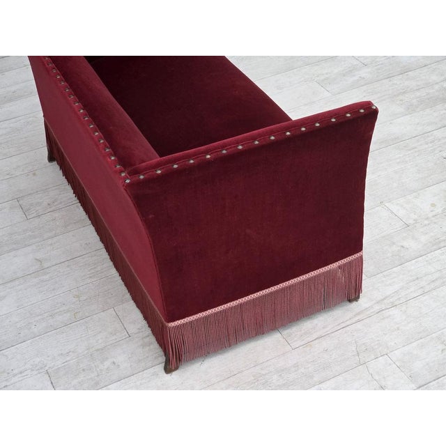 1970s Danish 2-Seater Sofa in Cherry-Red Velour, 1970s For Sale - Image 5 of 17