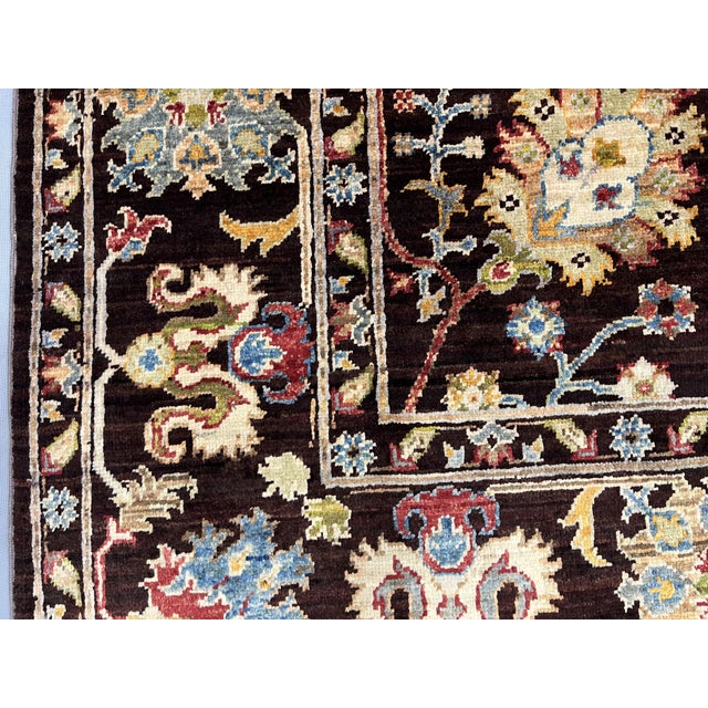 Black and Gold Afghan Sultani Wool Rug, Natural Dye Persian Floral Design, 6′7″ × 9′8″ For Sale - Image 13 of 15