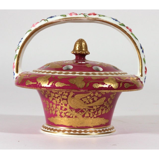 Spode Royal Crimson: Spode Raspberry-Ground Porcelain Potpourri Basket, Circa 1825 For Sale - Image 4 of 9