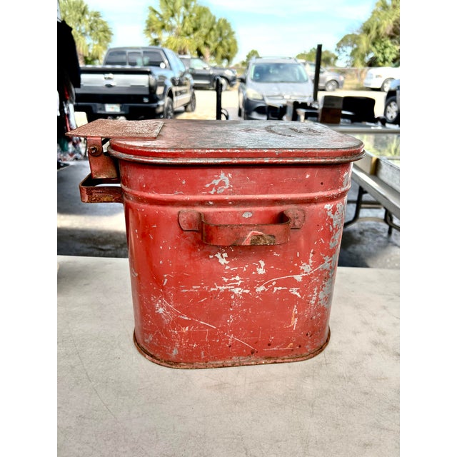 Rustic Industrial Red Lidded bin. This was designed for safely storing oily rags or other waste materials. Has working...