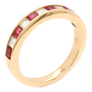 Vintage Tiffany & Co. 18k Gold, Diamond, and Ruby Half Eternity Band Ring For Sale