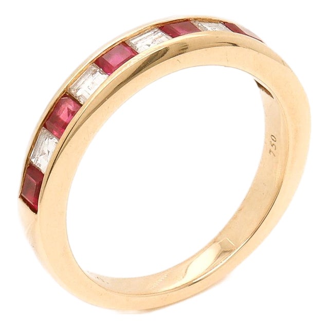 Vintage Tiffany & Co. 18k Gold, Diamond, and Ruby Half Eternity Band Ring For Sale