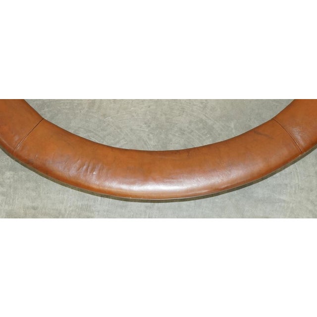 Metal Antique Victorian Demi Lune Brown Leather Club Fender with Pierced Metal, 1880s For Sale - Image 7 of 18