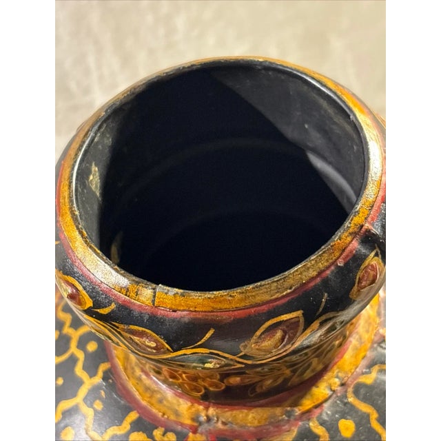 Mid 20th Century Extra Large Metal Mughal Style Black Hand-Painted Water Jug Vase, Rajasthan India For Sale - Image 4 of 12
