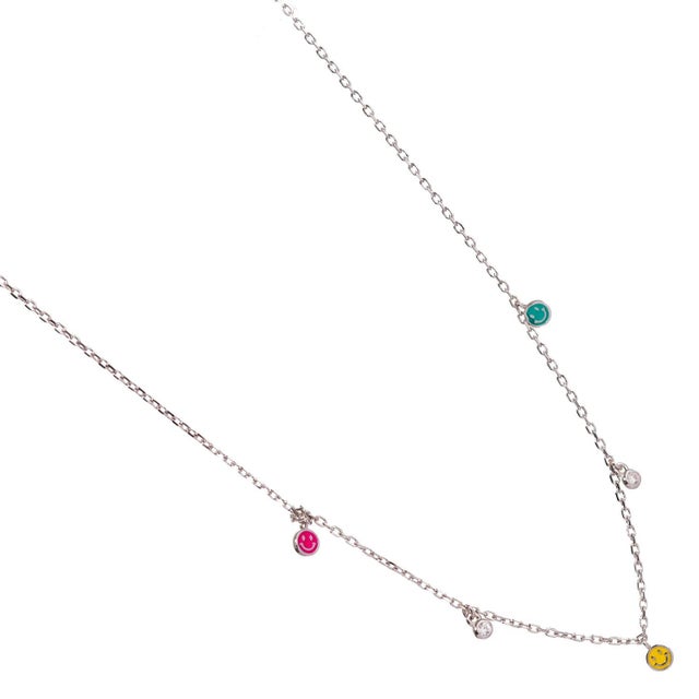 Metal Rainbow Smiley Face Silver & Diamond Choker Necklace For Sale - Image 7 of 8