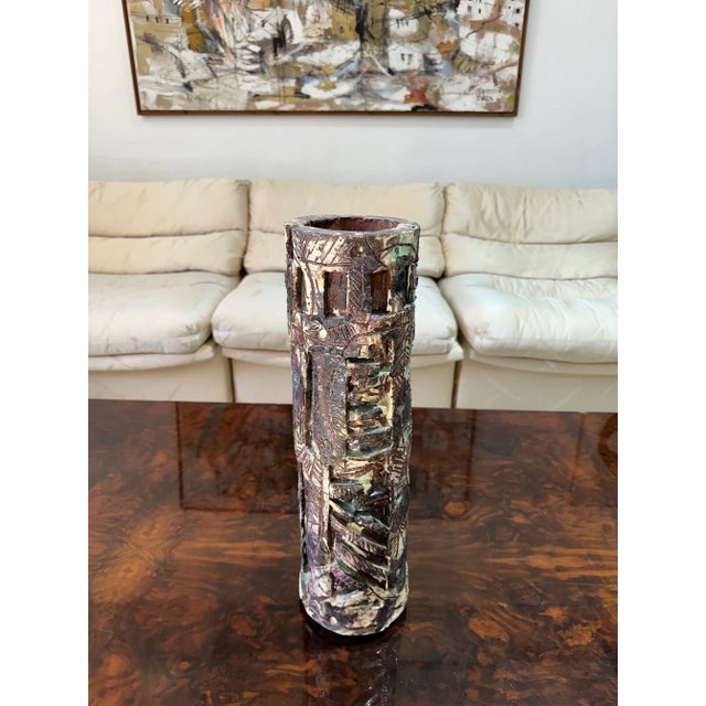 1970s Monumental Vintage Brutalist Studio Pottery Cylinder Vase For Sale In Tampa - Image 6 of 11