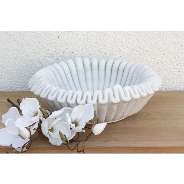 Stone 15" Carved Marble Fluted Bowl For Sale - Image 7 of 7
