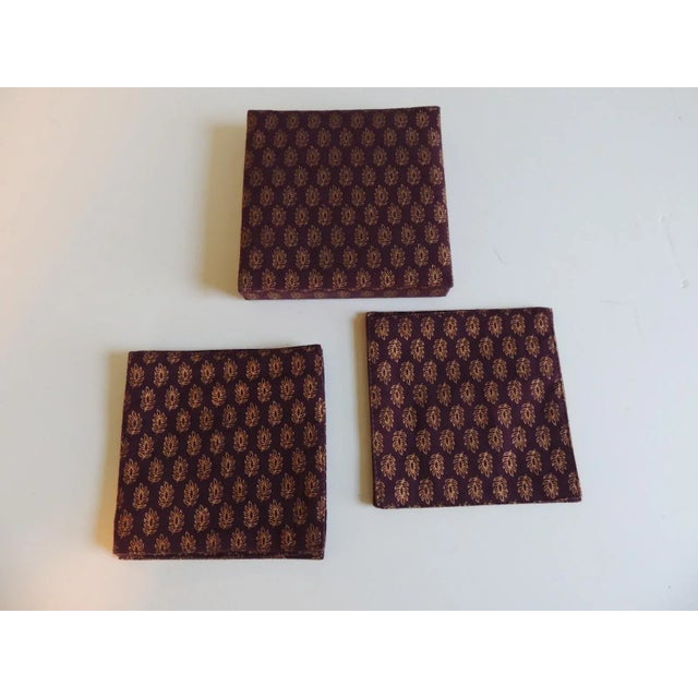 Boho Chic Silk Gold Stamped Drinks Coasters Double Sided- Set of 6 For Sale - Image 3 of 9