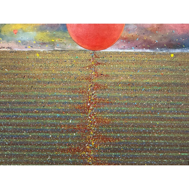 Wood Made Wianta Sunset Original Oil Painting, Signed For Sale - Image 7 of 12